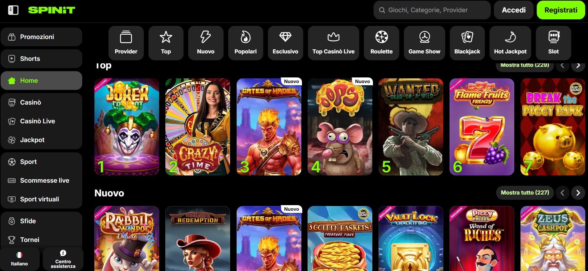 giochi casino spinit